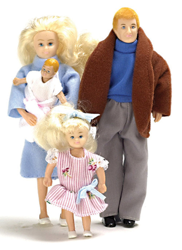 Dollhouse Miniature Modern Doll Family, Blonde, 4Pc